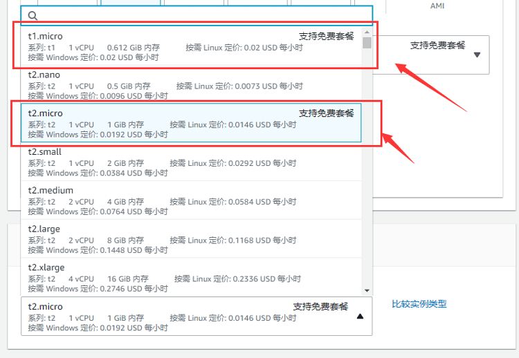 选择免费的实例类型